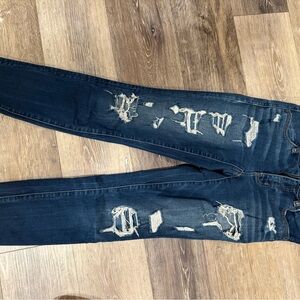 American Eagle Outfitters Dark Blue Distressed Skinny Jeans